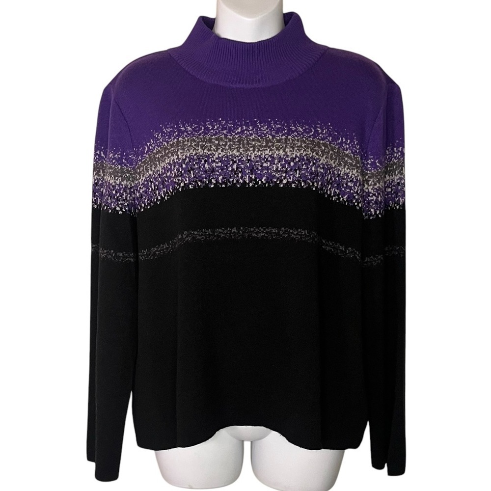 Ming Wang black and purple mockneck sweater size L